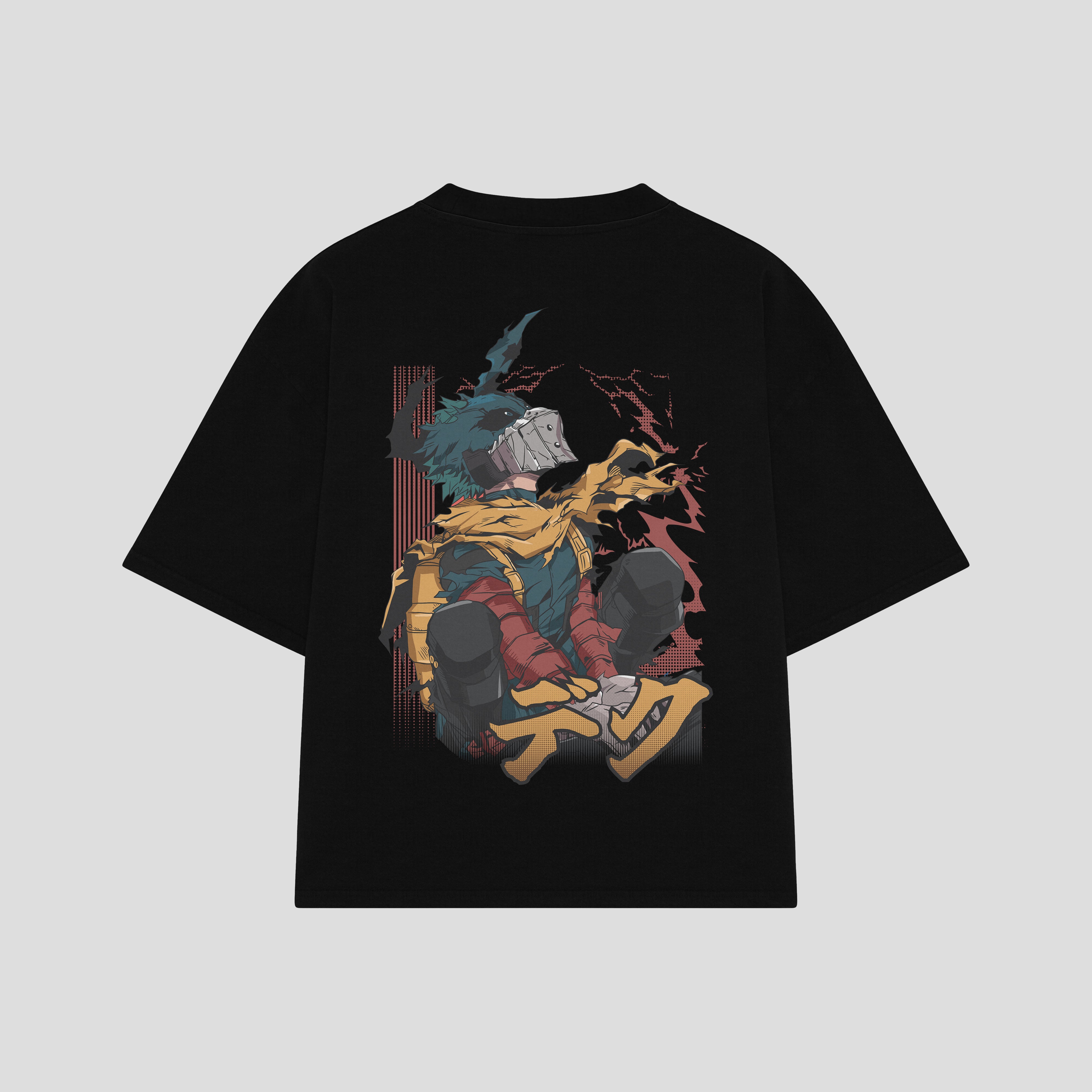 Playera streetwear premium de anime y gaming ExtraLife MX, corte boxy oversized drop shoulder heavyweight en color Deep Black y Off-White, moda urbana mexicana de culto.