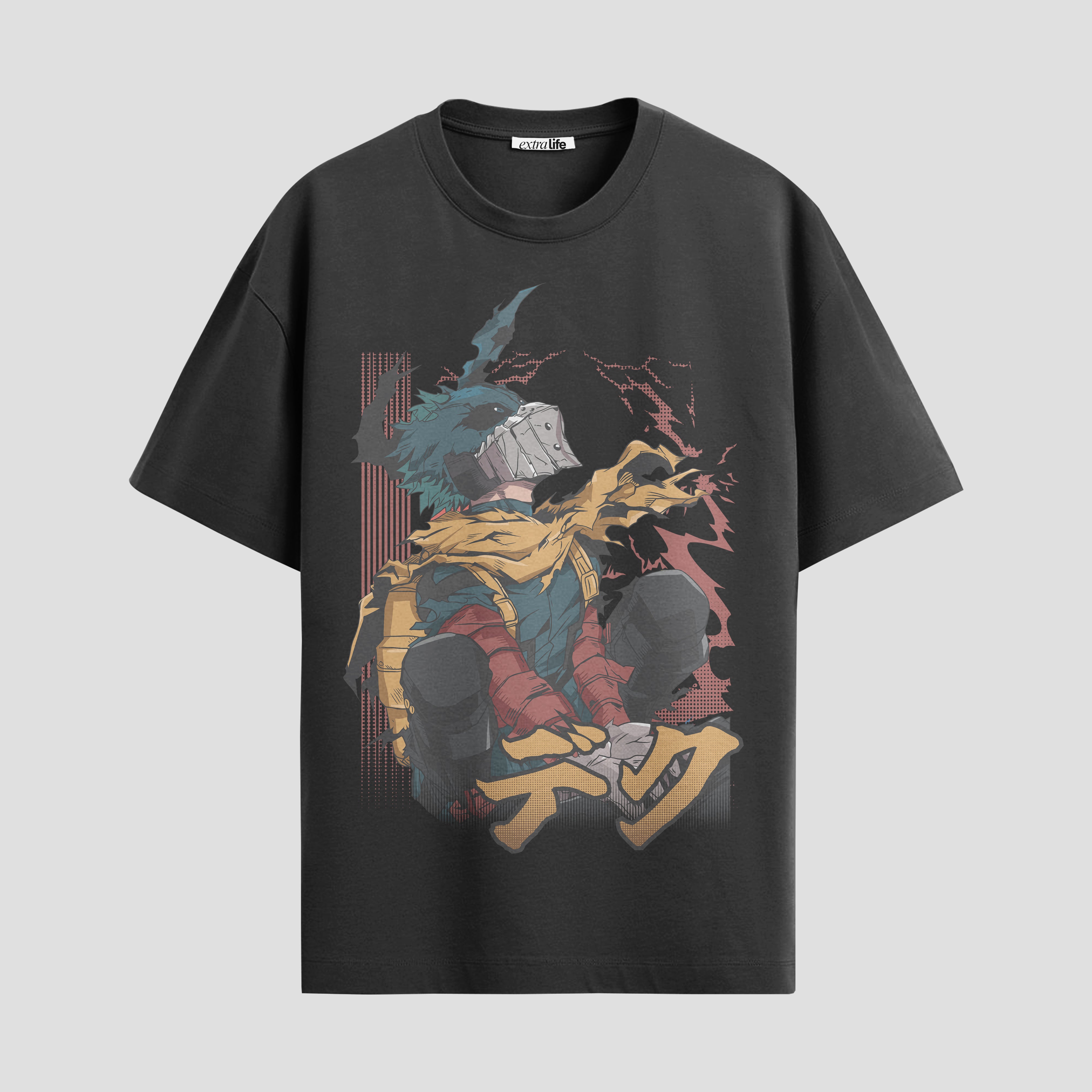 Playera urbana de anime y gaming ExtraLife MX, corte Standard Fit unisex ligero y transpirable en color Deep Black y Pure White, ropa de uso diario para gym y casual.