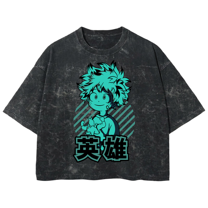 Playera streetwear premium de anime y gaming ExtraLife MX, corte boxy deluxe mineral wash heavyweight en color Acid Wash, moda urbana mexicana de culto.