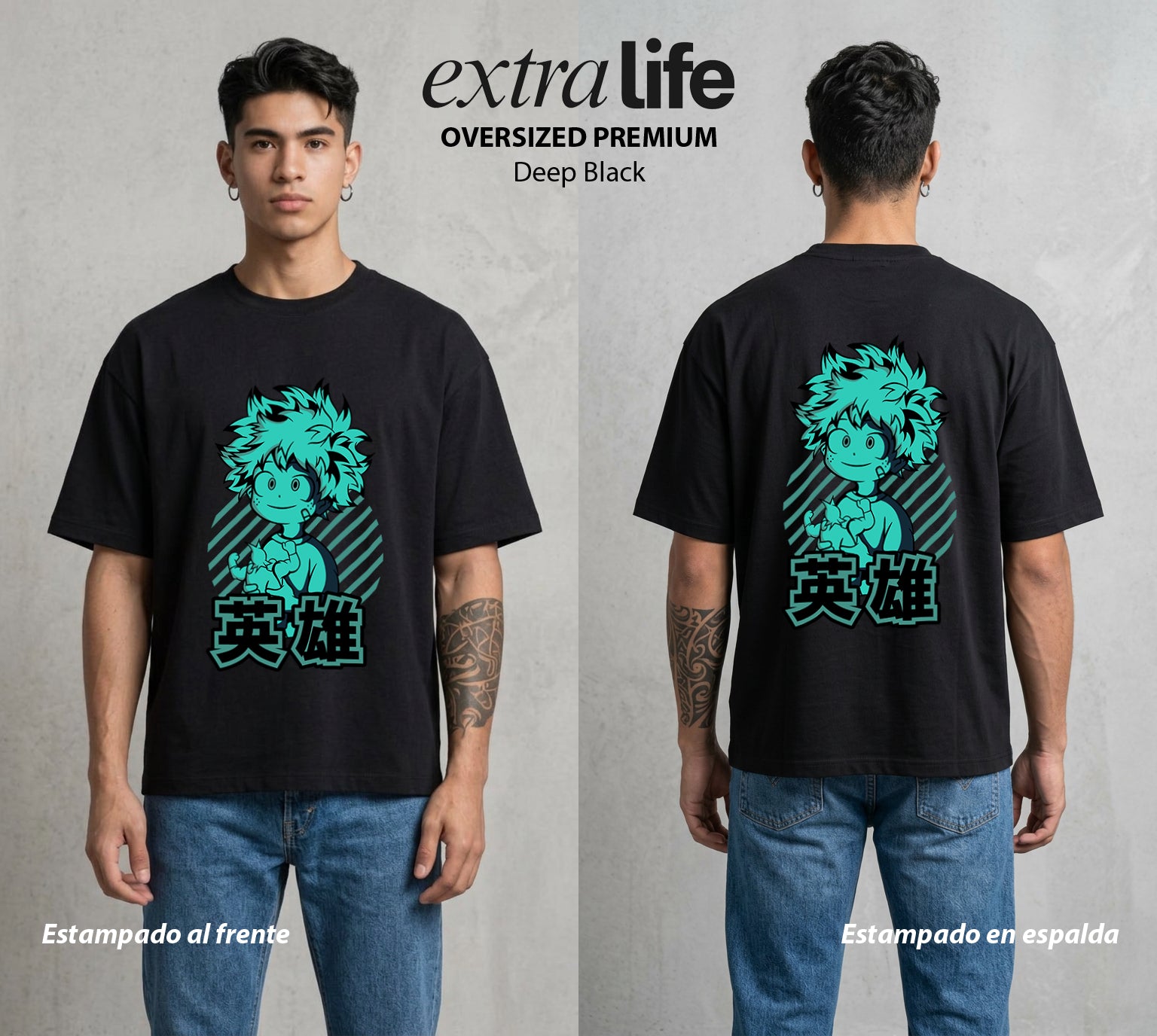 La Academia de Heroes | Del Diario al Heroe #02545 - Playera Oversized Premium | Deep Black - Foto en modelo