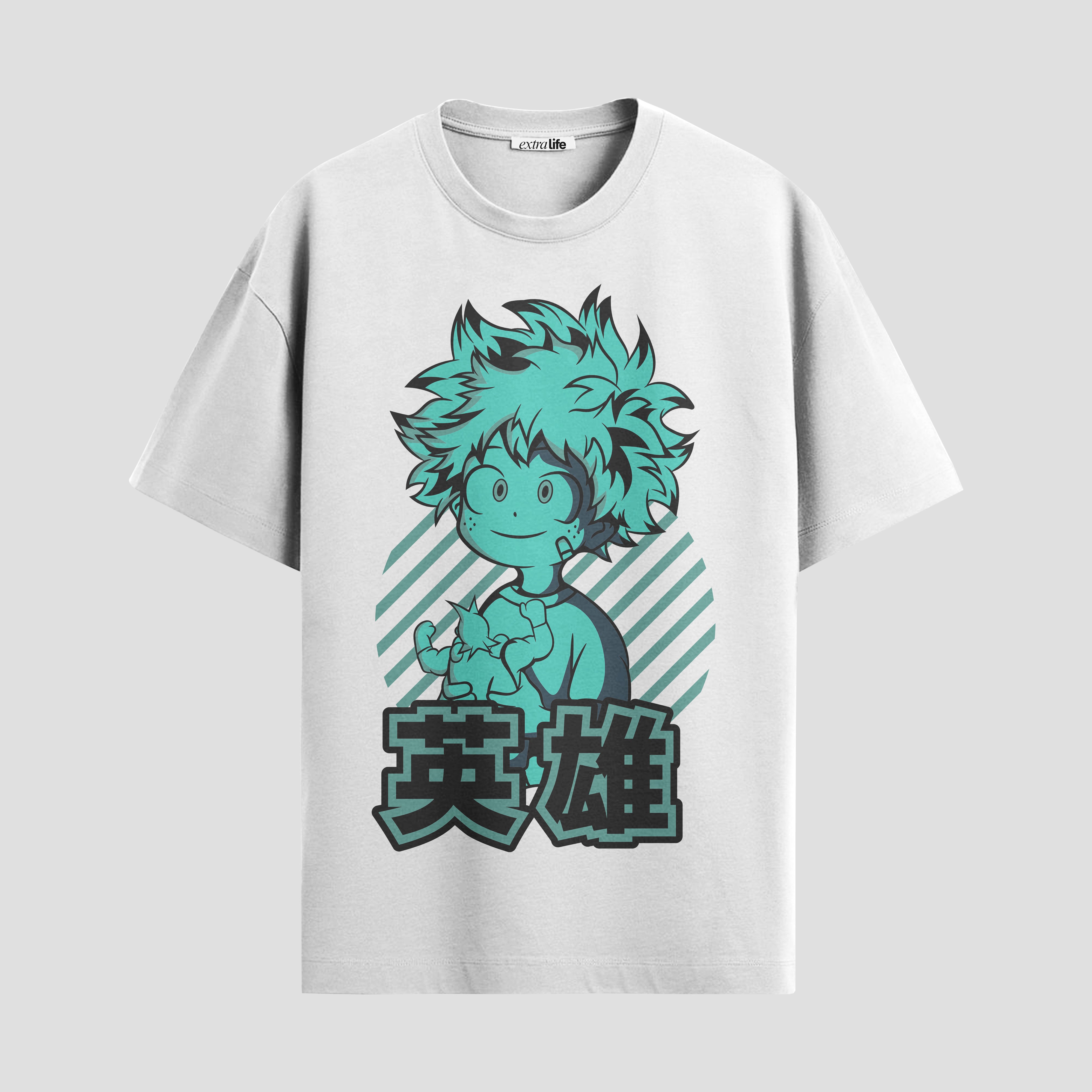 Playera urbana de anime y gaming ExtraLife MX, corte Standard Fit unisex ligero y transpirable en color Deep Black y Pure White, ropa de uso diario para gym y casual.