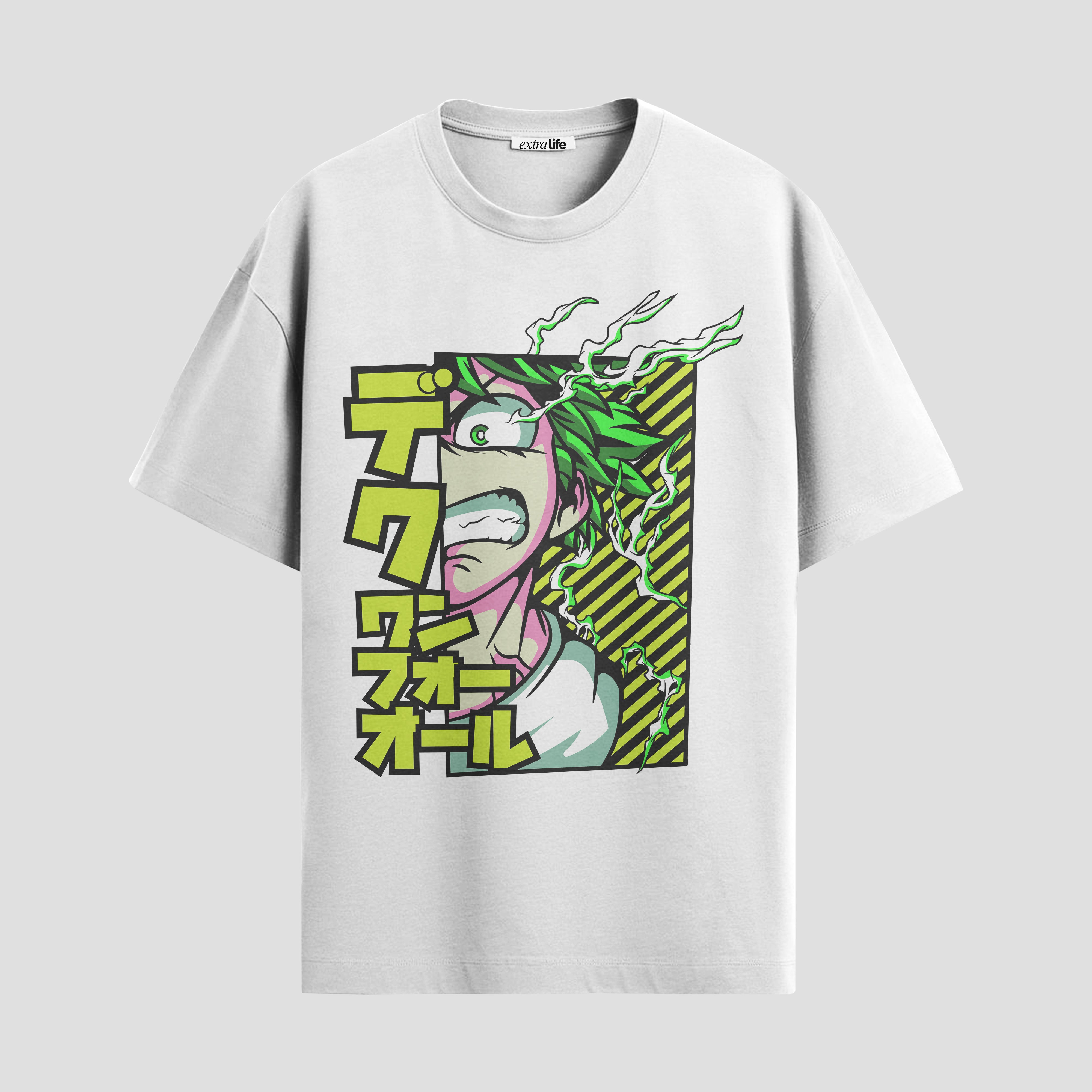 Playera urbana de anime y gaming ExtraLife MX, corte Standard Fit unisex ligero y transpirable en color Deep Black y Pure White, ropa de uso diario para gym y casual.