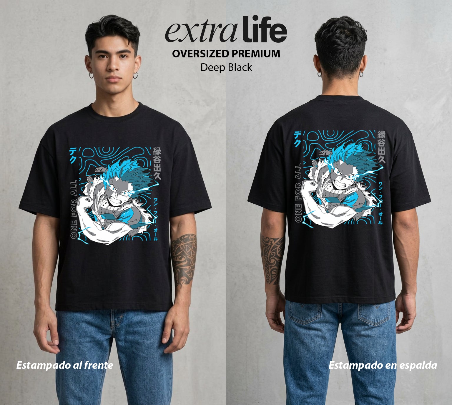 La Academia de Heroes | El Cuaderno del Heroe #02547 - Playera Oversized Premium | Deep Black - Foto en modelo