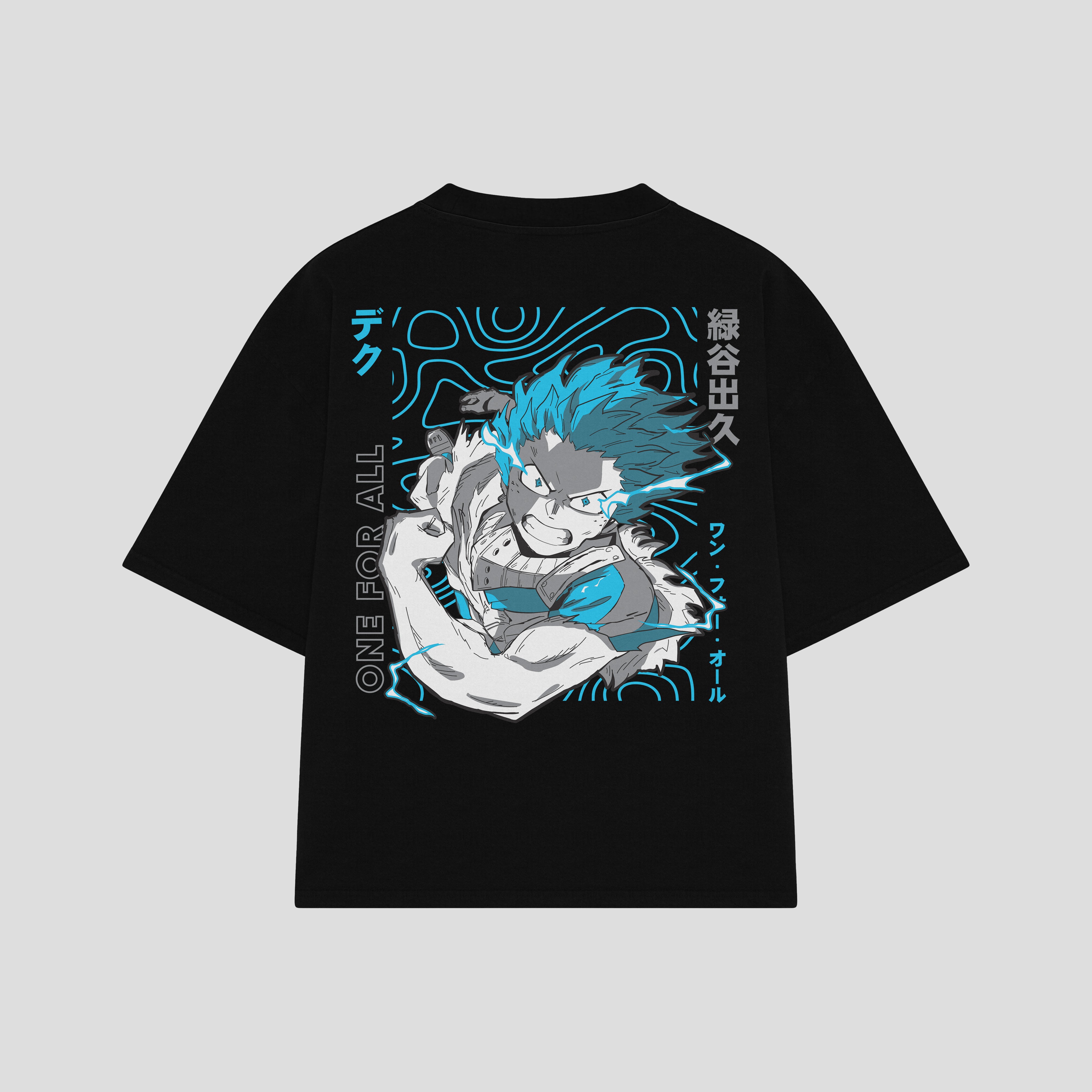 Playera streetwear premium de anime y gaming ExtraLife MX, corte boxy oversized drop shoulder heavyweight en color Deep Black y Off-White, moda urbana mexicana de culto.