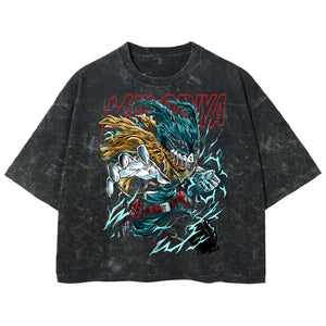Playera streetwear premium de anime y gaming ExtraLife MX, corte boxy deluxe mineral wash heavyweight en color Acid Wash, moda urbana mexicana de culto.