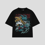 Playera streetwear premium de anime y gaming ExtraLife MX, corte boxy oversized drop shoulder heavyweight en color Deep Black y Off-White, moda urbana mexicana de culto.