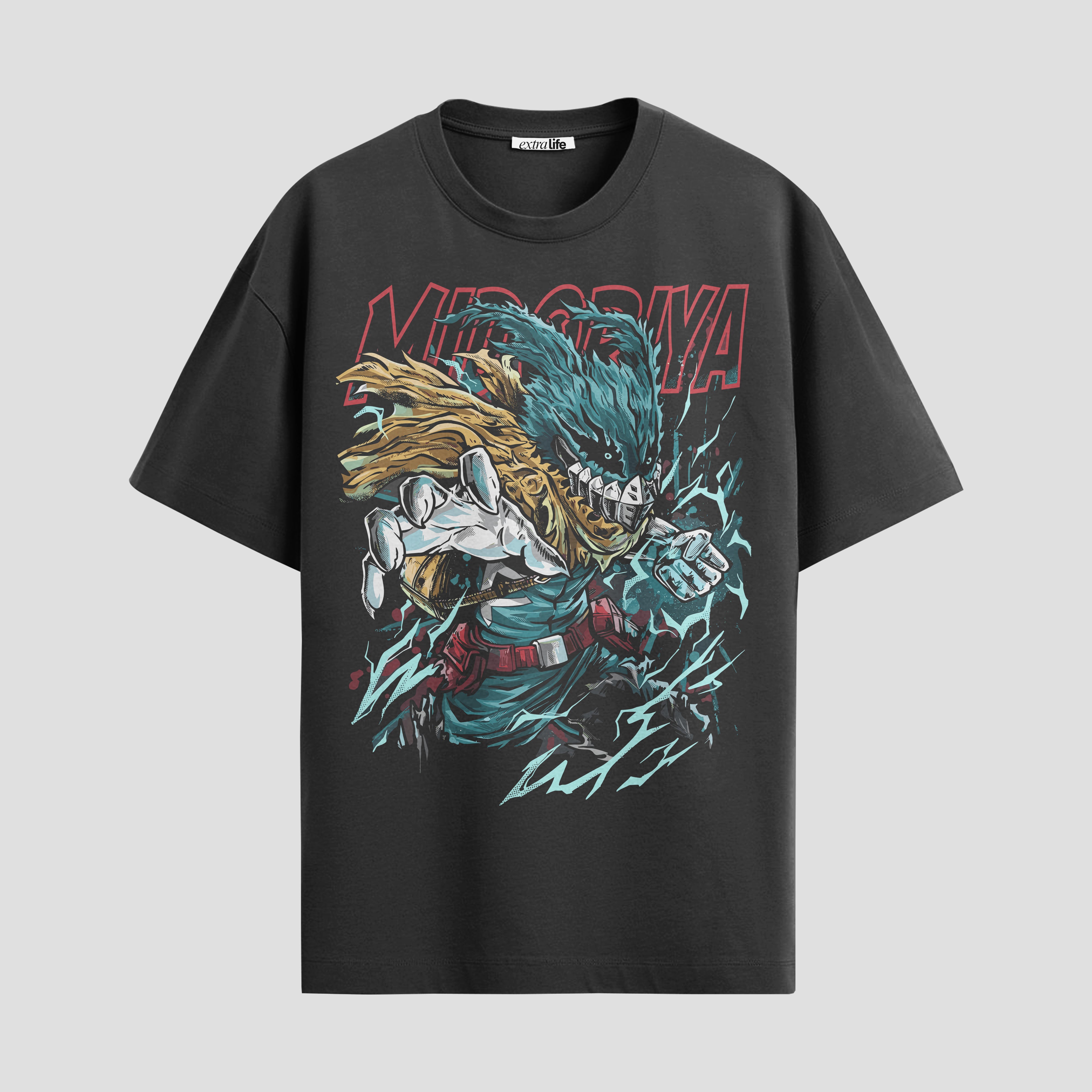 Playera urbana de anime y gaming ExtraLife MX, corte Standard Fit unisex ligero y transpirable en color Deep Black y Pure White, ropa de uso diario para gym y casual.