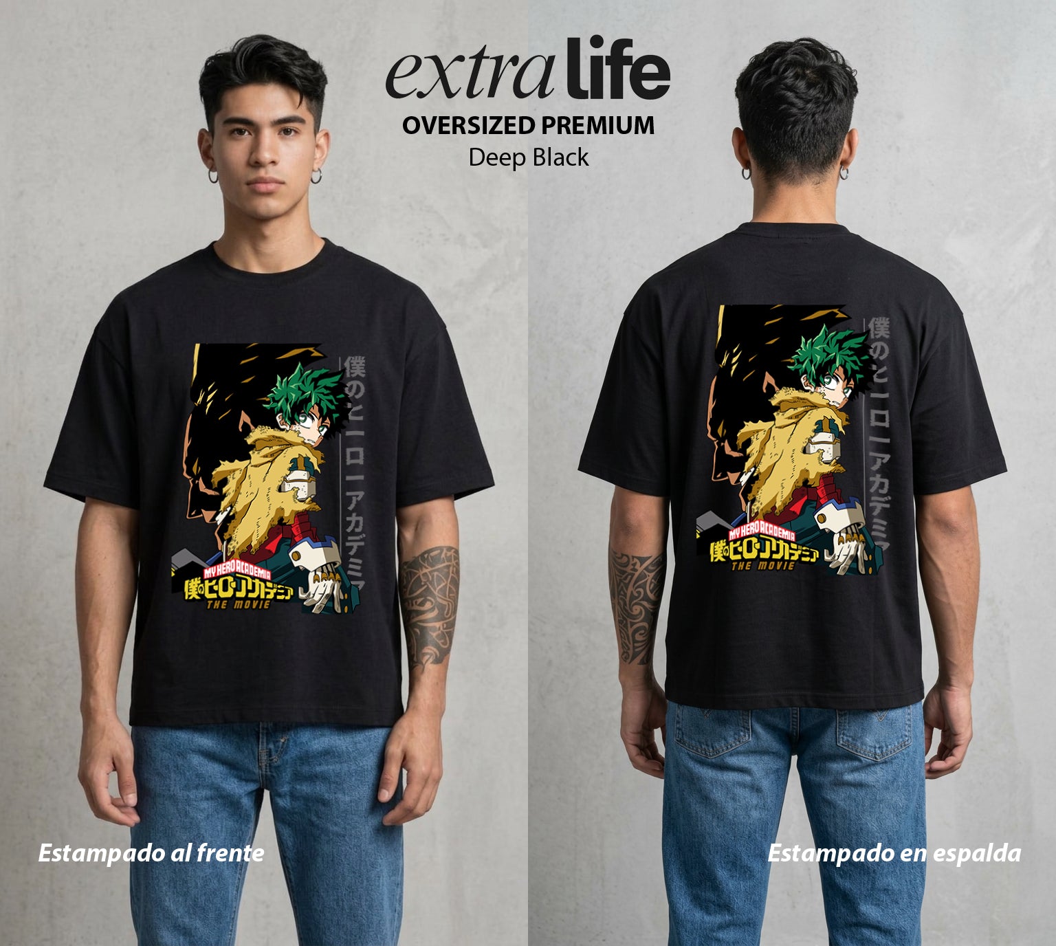 La Academia de Heroes | El Simbolo de la Paz #02549 - Playera Oversized Premium | Deep Black - Foto en modelo