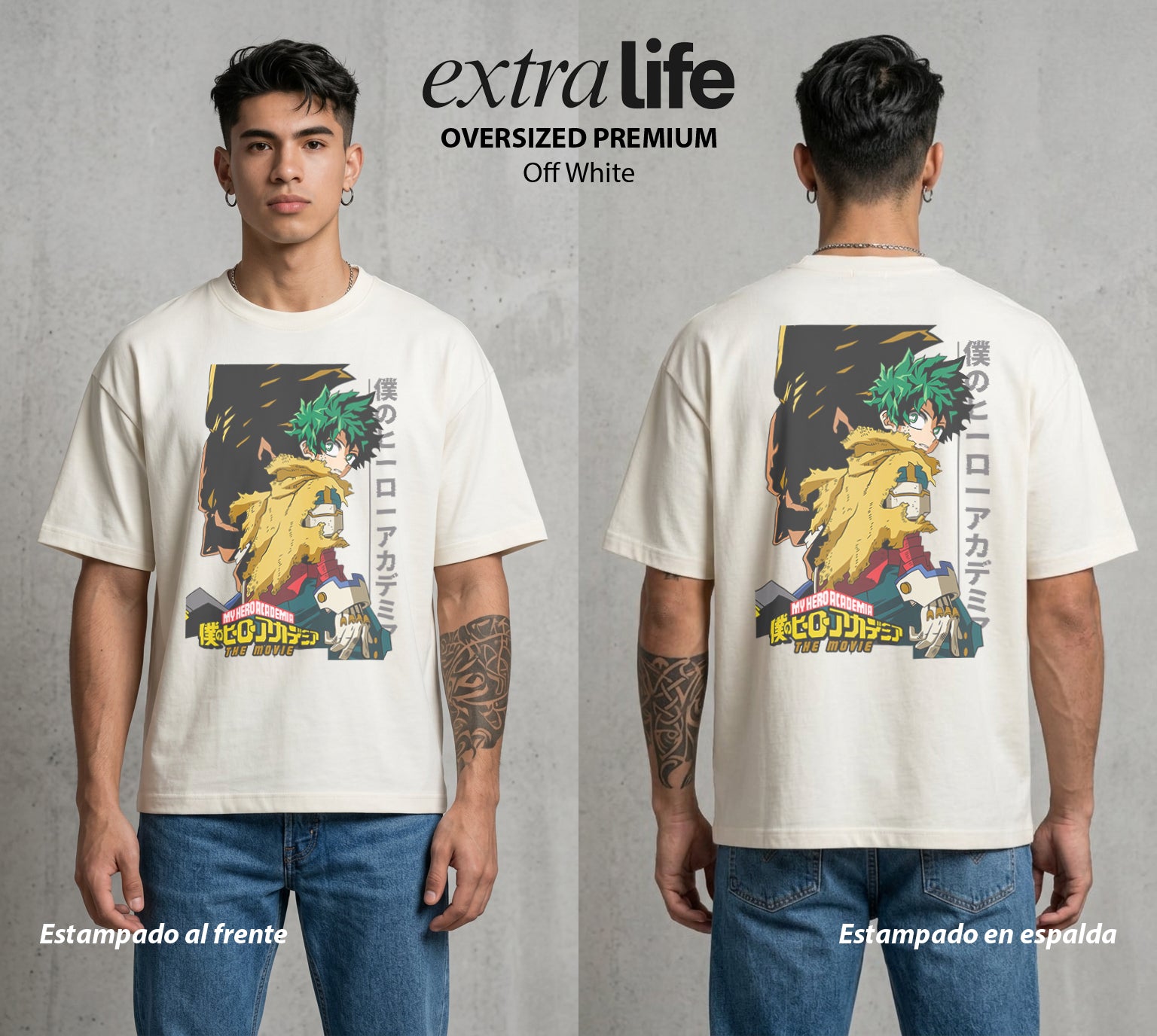 La Academia de Heroes | El Simbolo de la Paz #02549 - Playera Oversized Premium | Off White - Foto en modelo