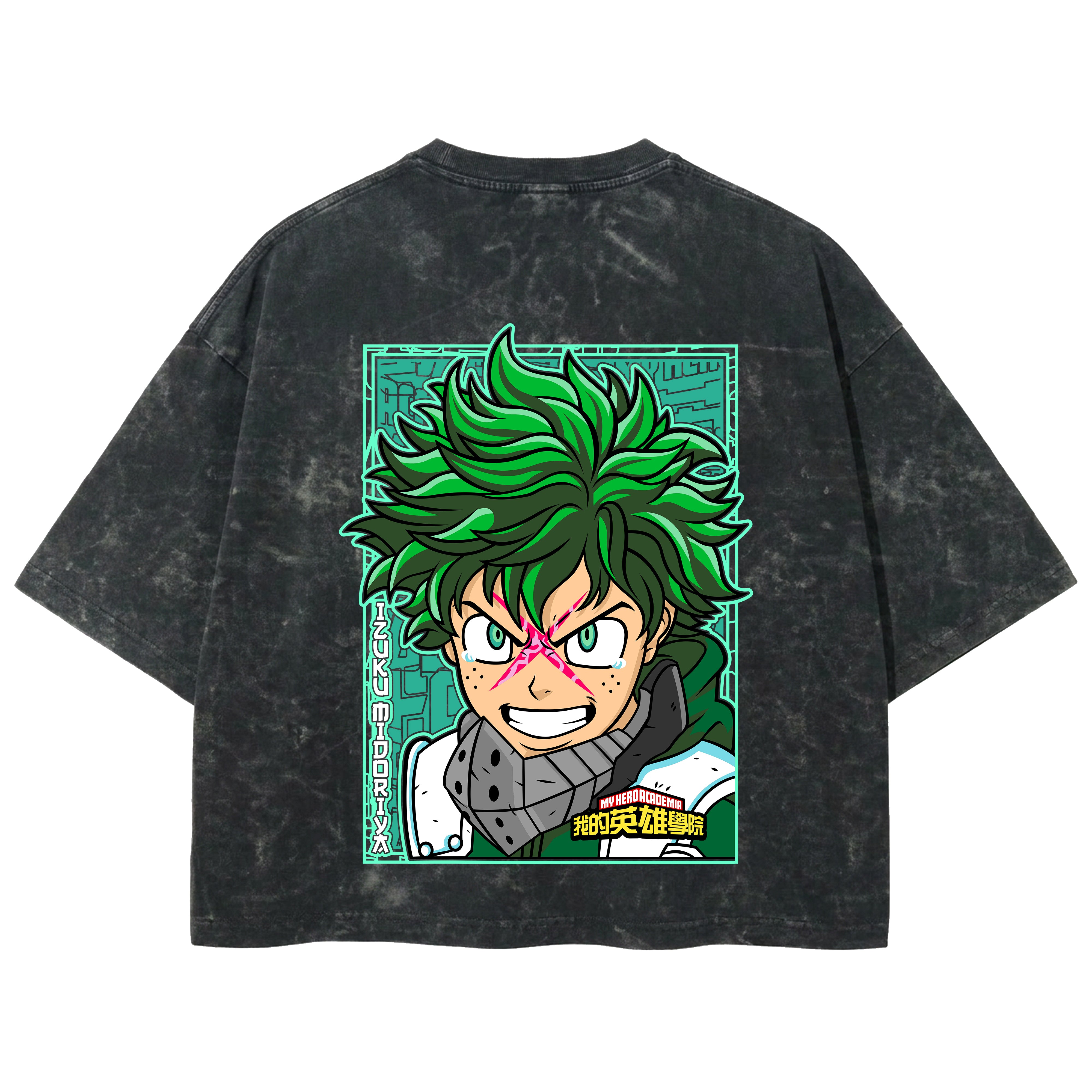 Playera streetwear premium de anime y gaming ExtraLife MX, corte boxy deluxe mineral wash heavyweight en color Acid Wash, moda urbana mexicana de culto.