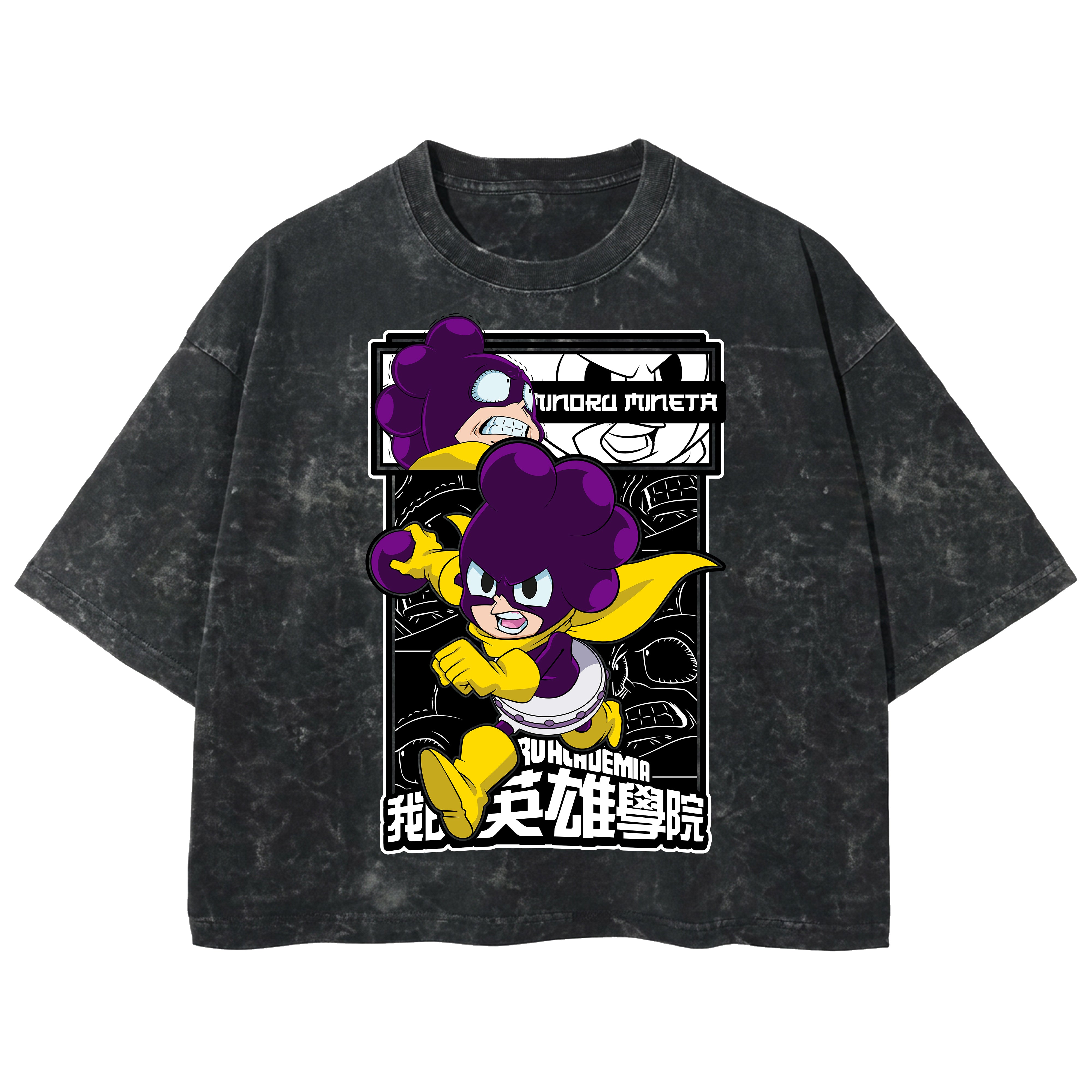 Playera streetwear premium de anime y gaming ExtraLife MX, corte boxy deluxe mineral wash heavyweight en color Acid Wash, moda urbana mexicana de culto.