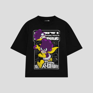 Playera streetwear premium de anime y gaming ExtraLife MX, corte boxy oversized drop shoulder heavyweight en color Deep Black y Off-White, moda urbana mexicana de culto.