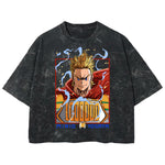 Playera streetwear premium de anime y gaming ExtraLife MX, corte boxy deluxe mineral wash heavyweight en color Acid Wash, moda urbana mexicana de culto.