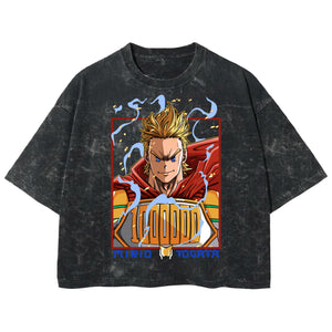 Playera streetwear premium de anime y gaming ExtraLife MX, corte boxy deluxe mineral wash heavyweight en color Acid Wash, moda urbana mexicana de culto.