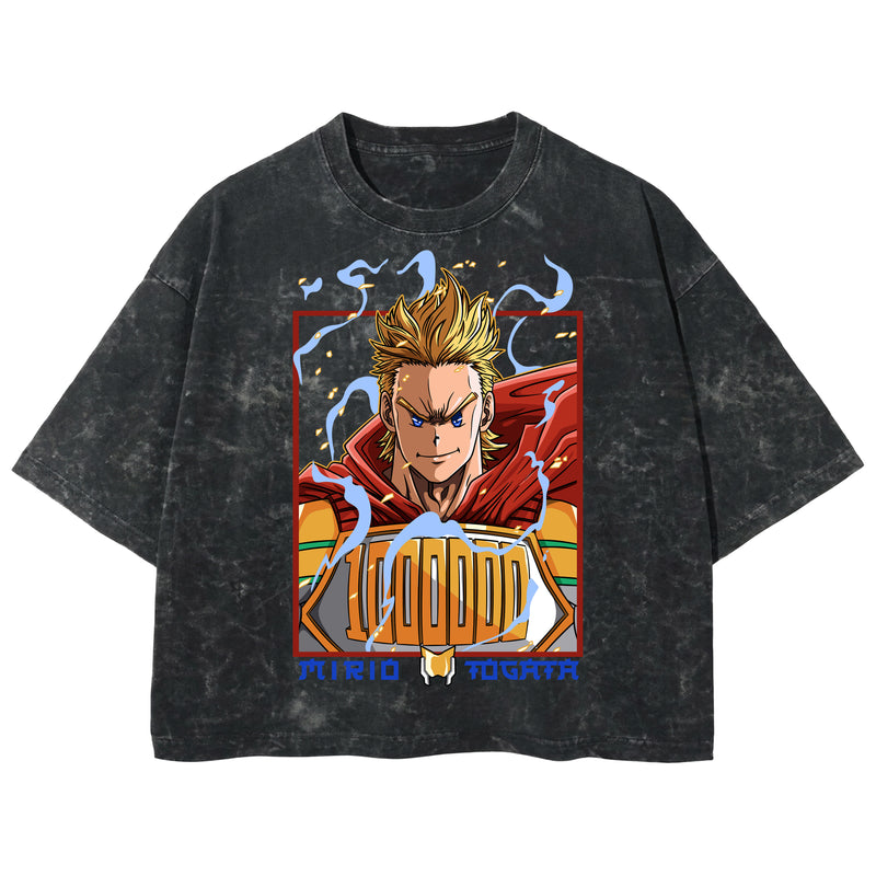Playera streetwear premium de anime y gaming ExtraLife MX, corte boxy deluxe mineral wash heavyweight en color Acid Wash, moda urbana mexicana de culto.