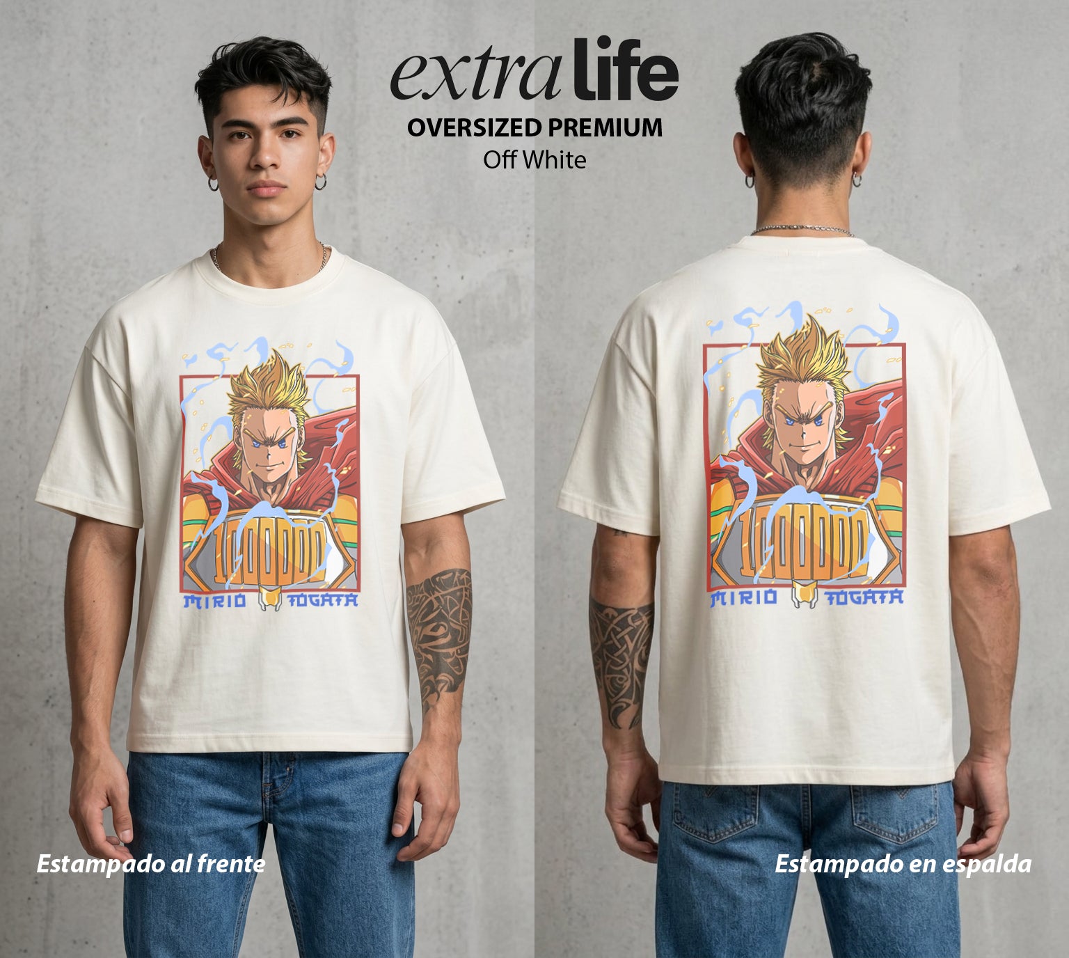La Academia de Heroes | El Fantasma del Millon #02555 - Playera Oversized Premium | Off White - Foto en modelo