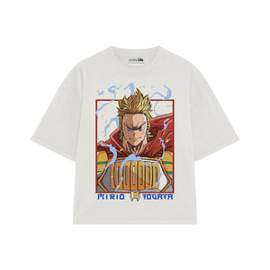 Playera streetwear premium de anime y gaming ExtraLife MX, corte boxy oversized drop shoulder heavyweight en color Deep Black y Off-White, moda urbana mexicana de culto.