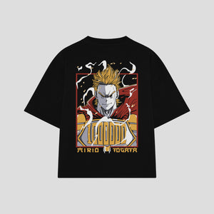 Playera streetwear premium de anime y gaming ExtraLife MX, corte boxy oversized drop shoulder heavyweight en color Deep Black y Off-White, moda urbana mexicana de culto.