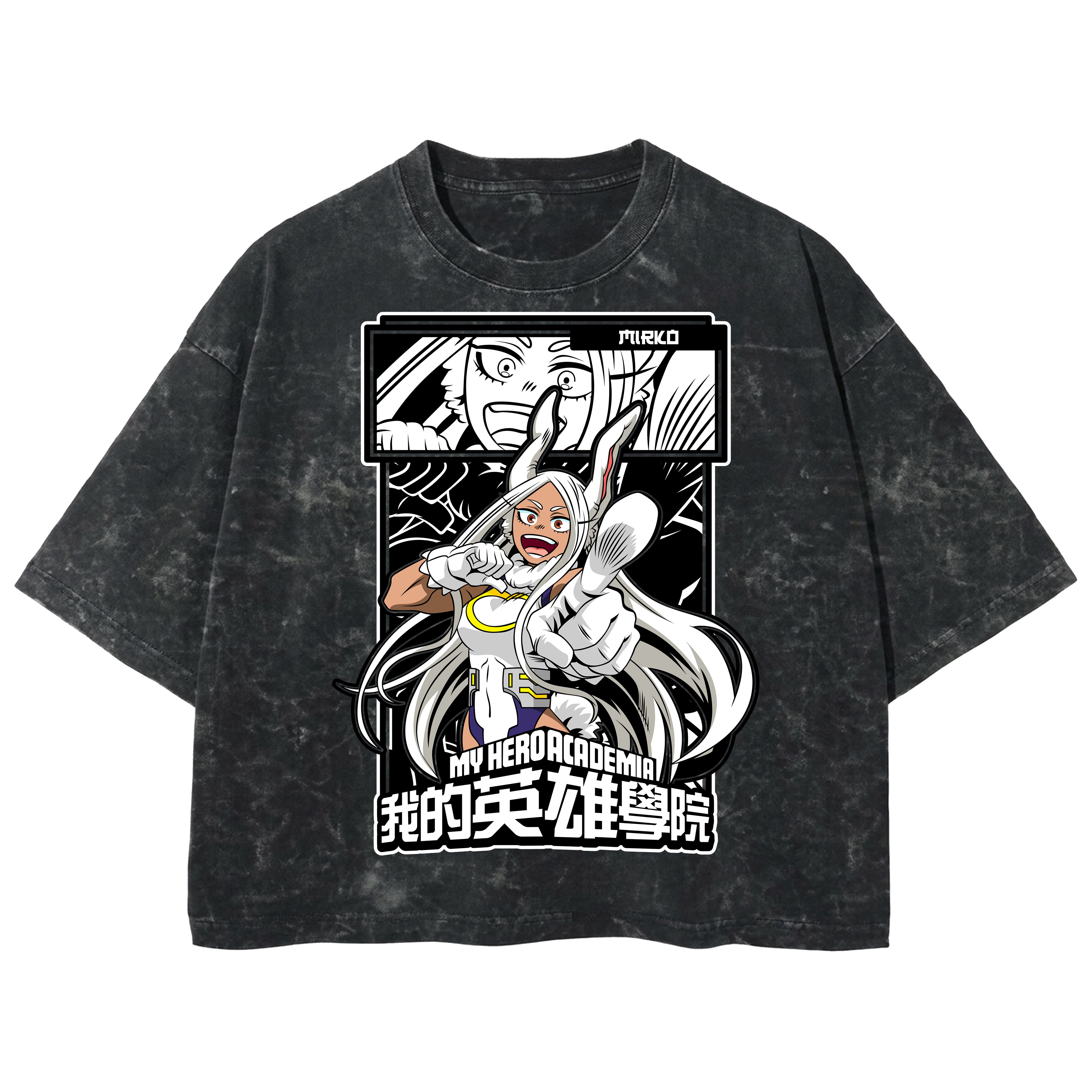 Playera streetwear premium de anime y gaming ExtraLife MX, corte boxy deluxe mineral wash heavyweight en color Acid Wash, moda urbana mexicana de culto.