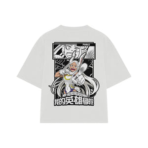 Playera streetwear premium de anime y gaming ExtraLife MX, corte boxy oversized drop shoulder heavyweight en color Deep Black y Off-White, moda urbana mexicana de culto.