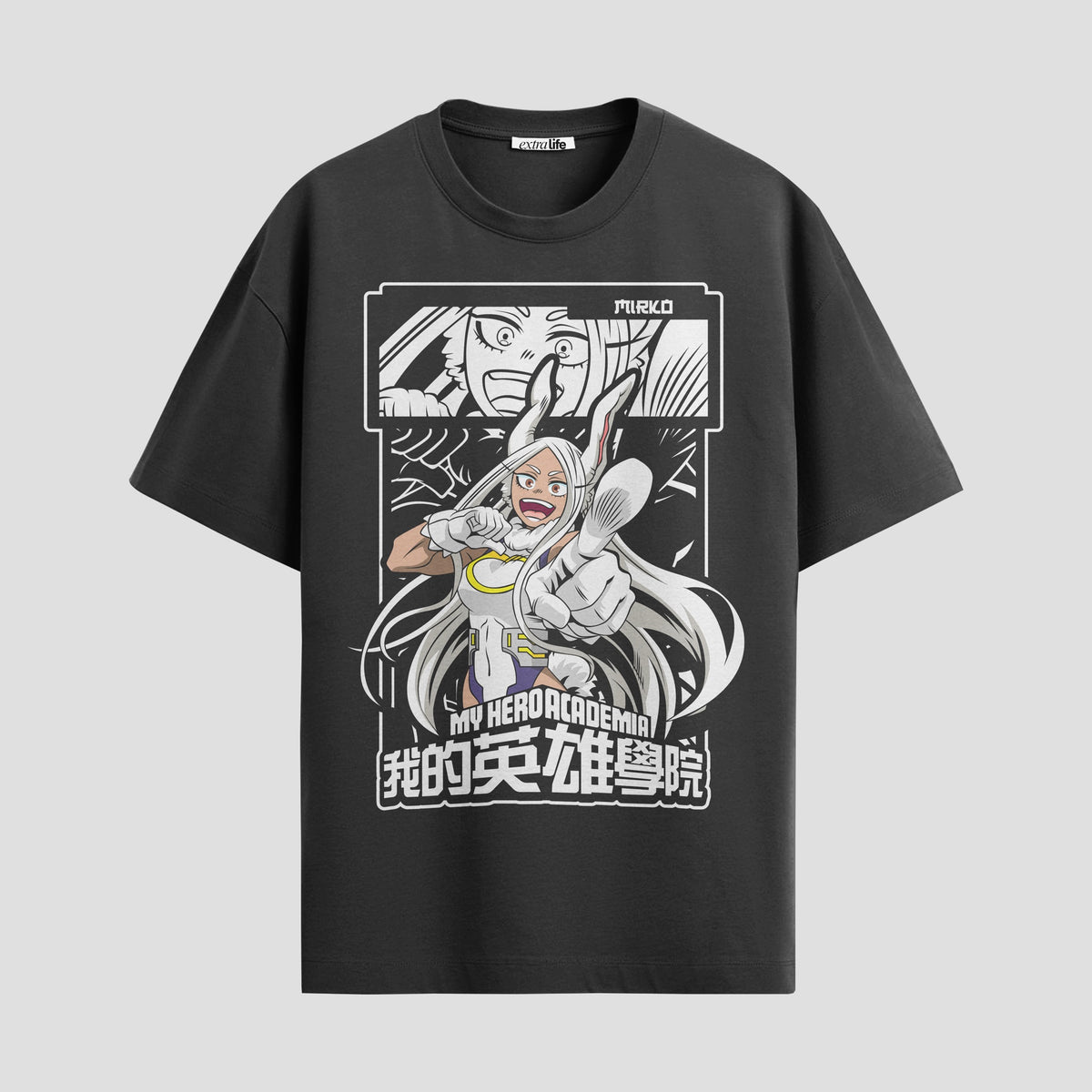 Playera urbana de anime y gaming ExtraLife MX, corte Classic Premium unisex ligero y transpirable en color Deep Black y Pure White, ropa de uso diario para gym y casual.