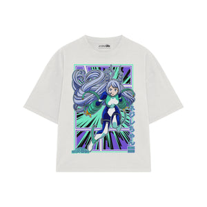 Playera streetwear premium de anime y gaming ExtraLife MX, corte boxy oversized drop shoulder heavyweight en color Deep Black y Off-White, moda urbana mexicana de culto.