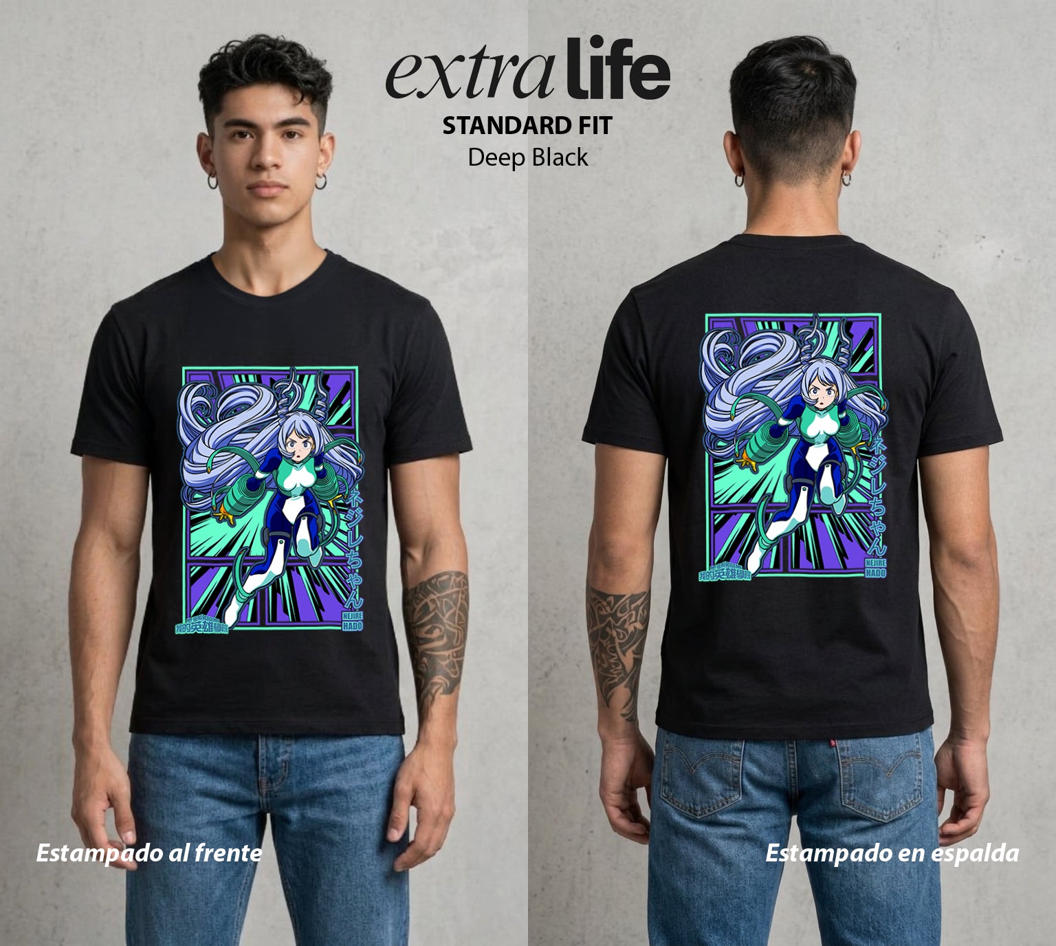 La Academia de Heroes | La Ola del Bien #02558 - Playera Standard Fit | Deep Black - Foto en modelo