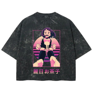Playera streetwear premium de anime y gaming ExtraLife MX, corte boxy deluxe mineral wash heavyweight en color Acid Wash, moda urbana mexicana de culto.