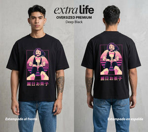 La Academia de Heroes | La Gravedad al Atardecer al Atardecer #02560 - Playera Oversized Premium | Deep Black - Foto en modelo