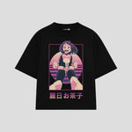 Playera streetwear premium de anime y gaming ExtraLife MX, corte boxy oversized drop shoulder heavyweight en color Deep Black y Off-White, moda urbana mexicana de culto.
