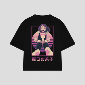 Playera streetwear premium de anime y gaming ExtraLife MX, corte boxy oversized drop shoulder heavyweight en color Deep Black y Off-White, moda urbana mexicana de culto.