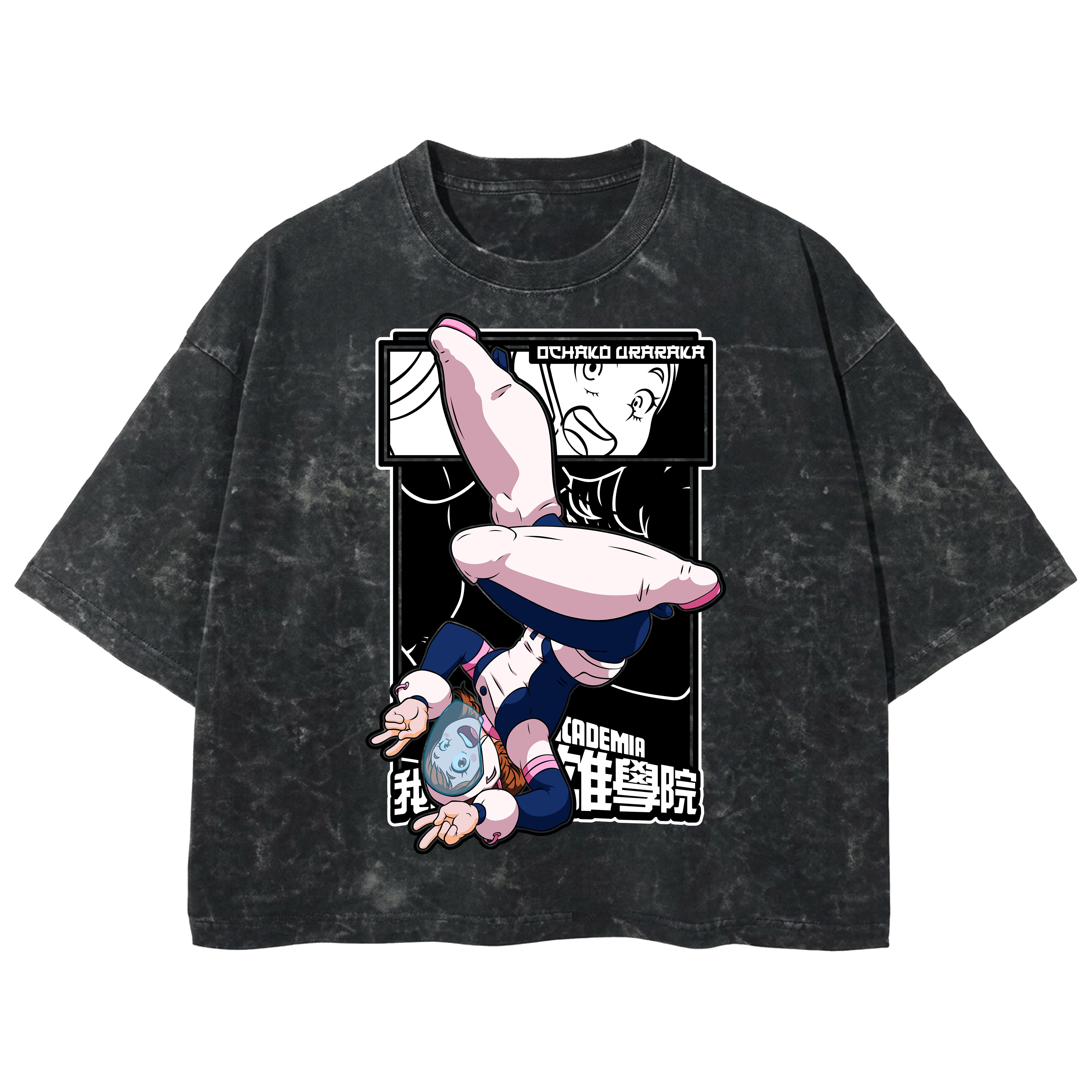 Playera streetwear premium de anime y gaming ExtraLife MX, corte boxy deluxe mineral wash heavyweight en color Acid Wash, moda urbana mexicana de culto.
