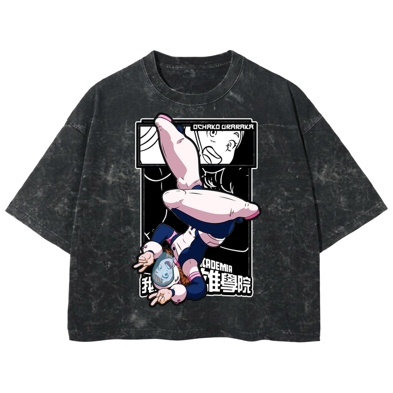Playera streetwear premium de anime y gaming ExtraLife MX, corte boxy deluxe mineral wash heavyweight en color Acid Wash, moda urbana mexicana de culto.