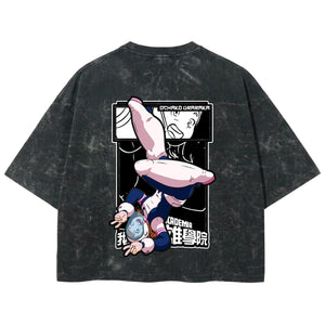 Playera streetwear premium de anime y gaming ExtraLife MX, corte boxy deluxe mineral wash heavyweight en color Acid Wash, moda urbana mexicana de culto.
