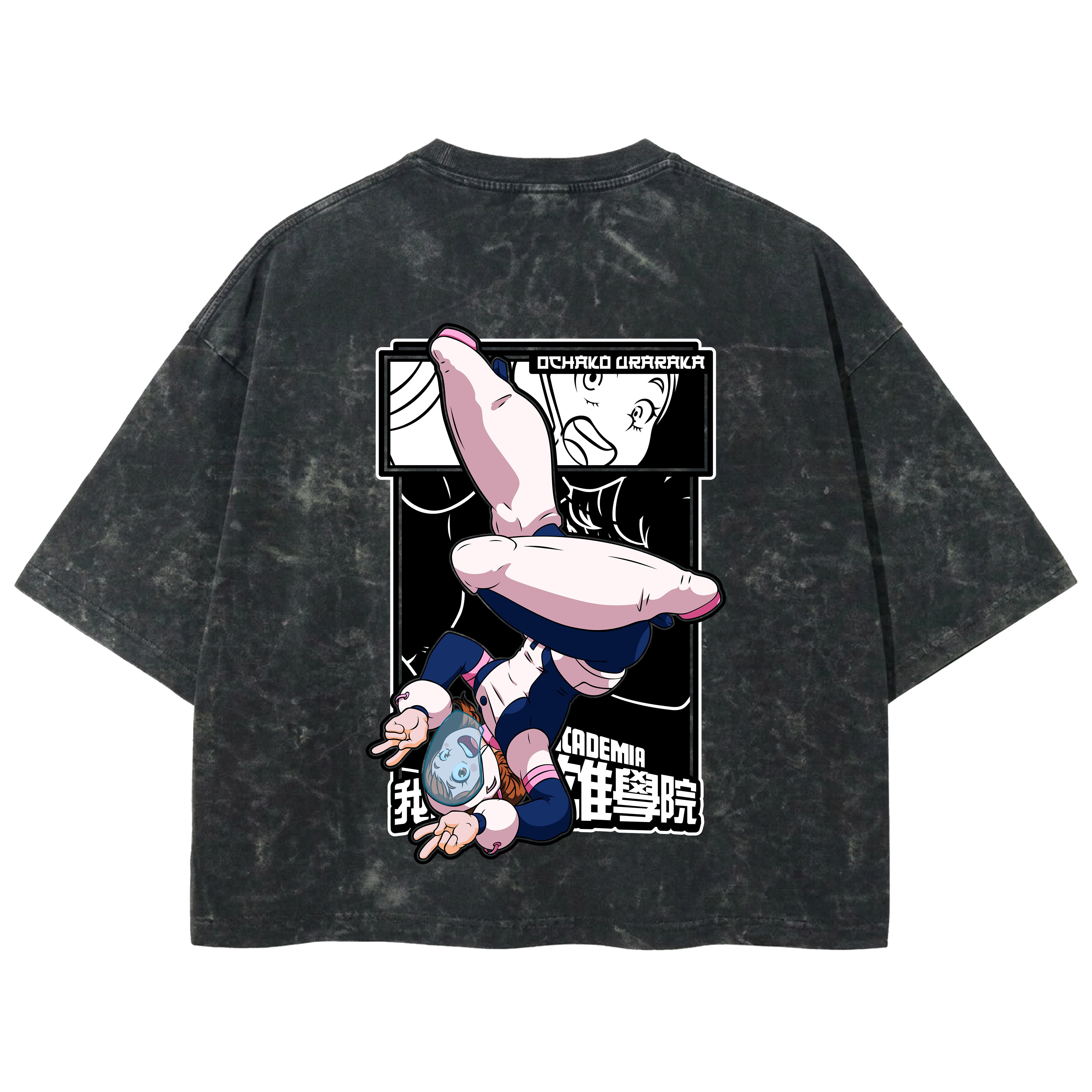 Playera streetwear premium de anime y gaming ExtraLife MX, corte boxy deluxe mineral wash heavyweight en color Acid Wash, moda urbana mexicana de culto.