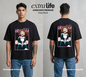 La Academia de Heroes | La Chica de la Gravedad #02564 - Playera Oversized Premium | Deep Black - Foto en modelo