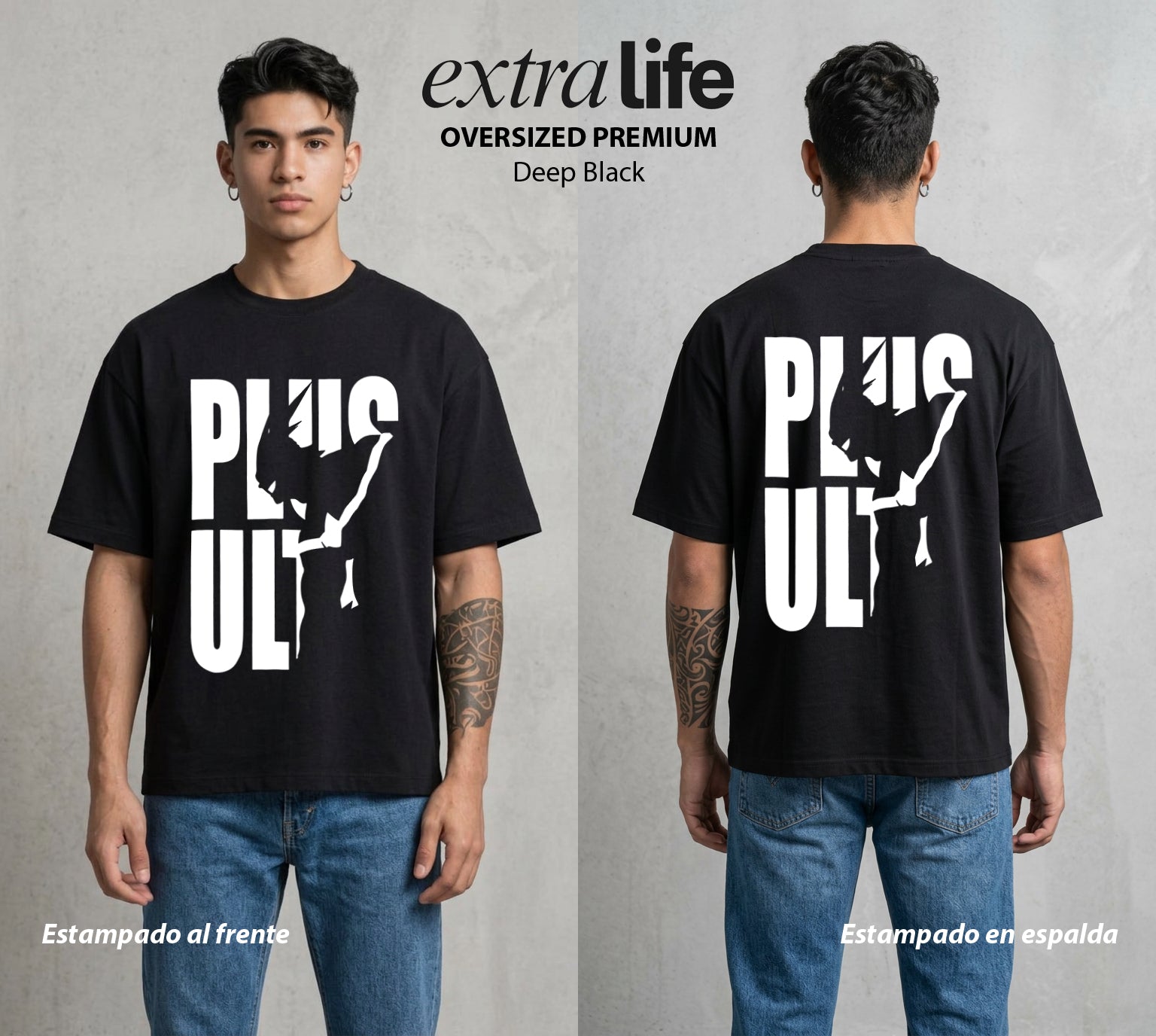 La Academia de Heroes | Mas Alla del Limite #02565 - Playera Oversized Premium | Deep Black - Foto en modelo