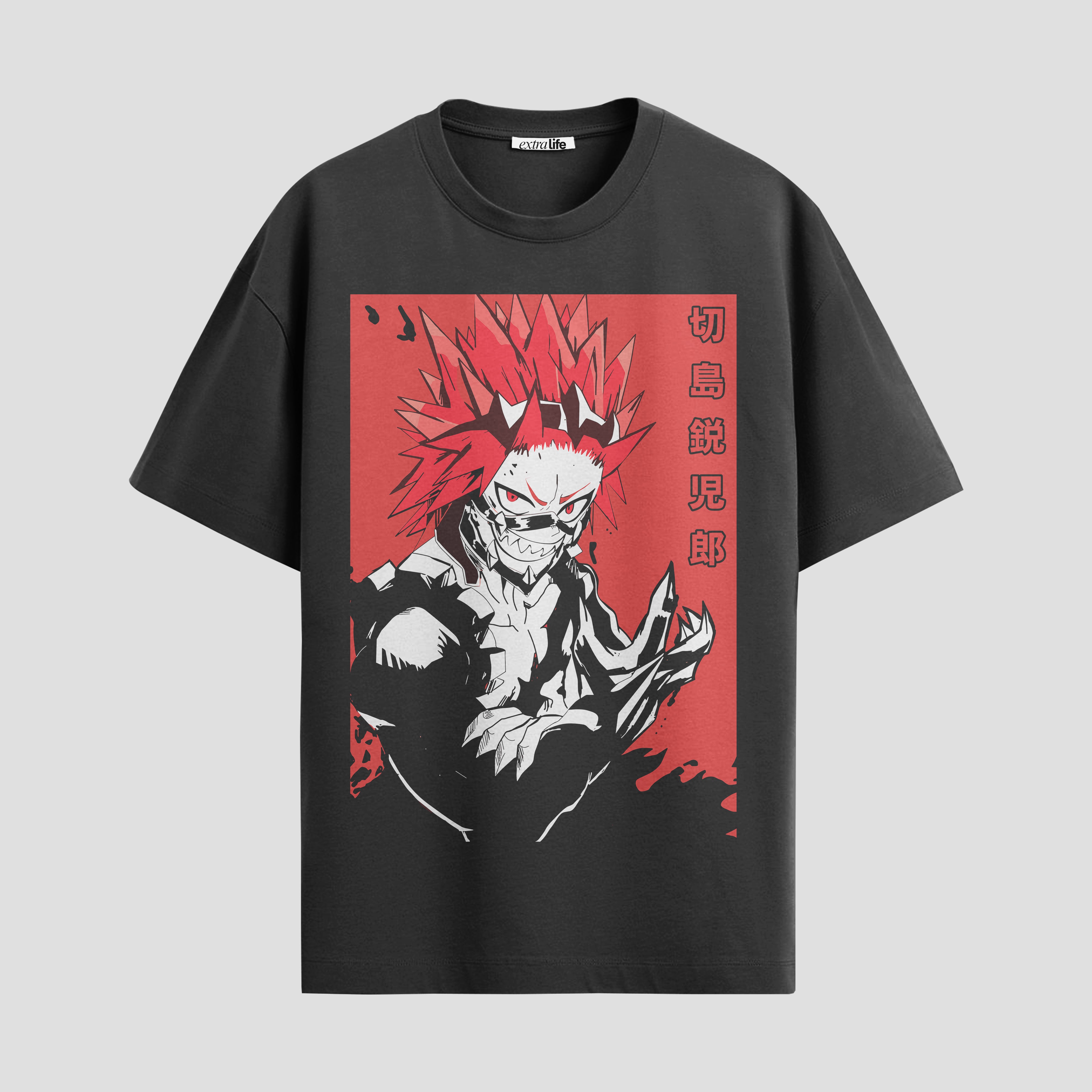 Playera urbana de anime y gaming ExtraLife MX, corte Standard Fit unisex ligero y transpirable en color Deep Black y Pure White, ropa de uso diario para gym y casual.