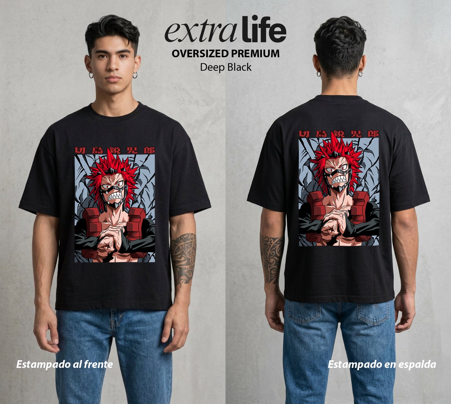 La Academia de Heroes | El Endurecimiento Total #02569 - Playera Oversized Premium | Deep Black - Foto en modelo