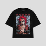 Playera streetwear premium de anime y gaming ExtraLife MX, corte boxy oversized drop shoulder heavyweight en color Deep Black y Off-White, moda urbana mexicana de culto.
