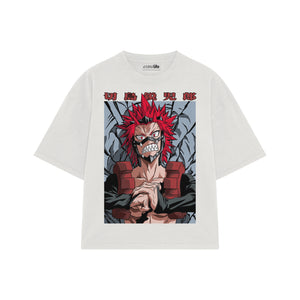 Playera streetwear premium de anime y gaming ExtraLife MX, corte boxy oversized drop shoulder heavyweight en color Deep Black y Off-White, moda urbana mexicana de culto.