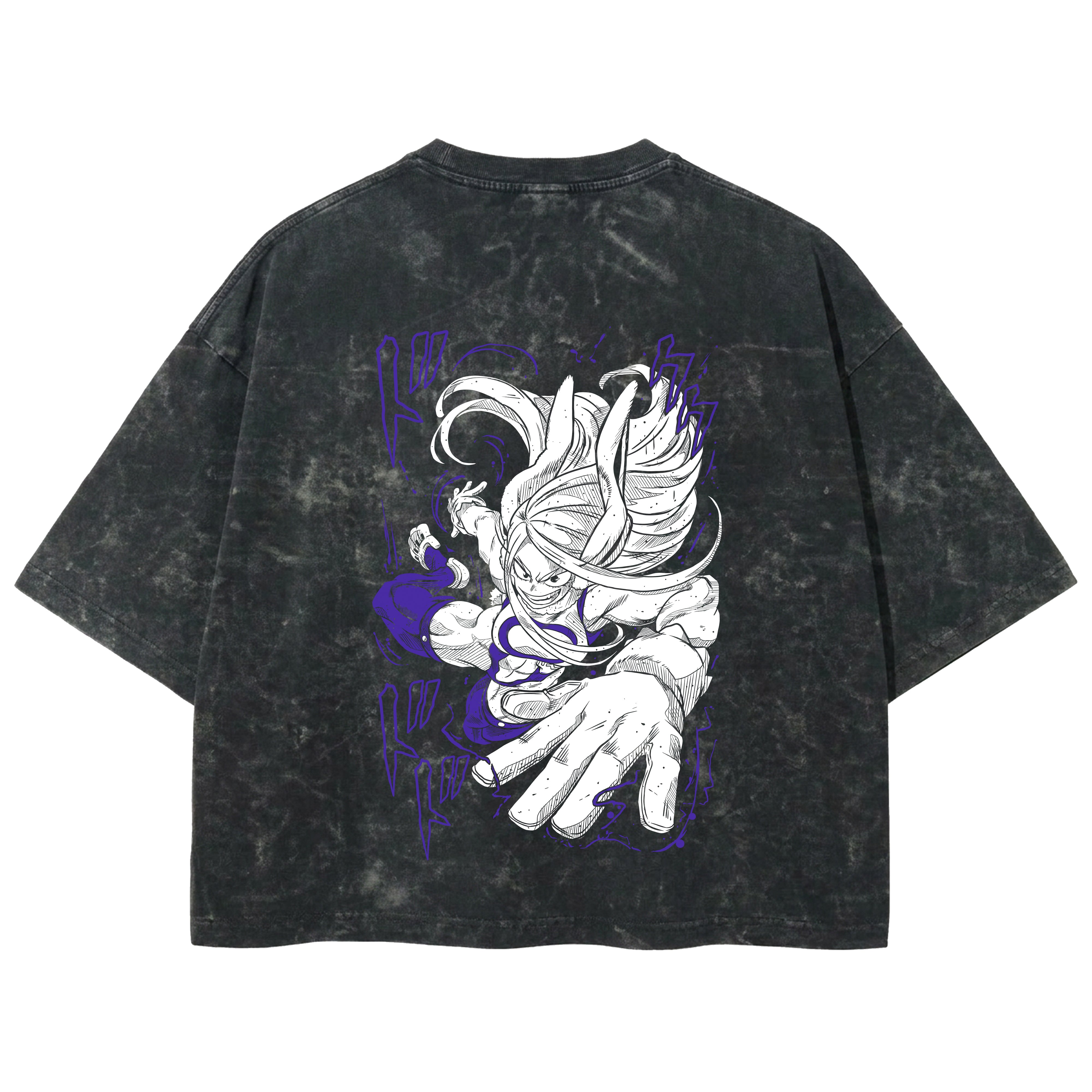 Playera streetwear premium de anime y gaming ExtraLife MX, corte boxy deluxe mineral wash heavyweight en color Acid Wash, moda urbana mexicana de culto.