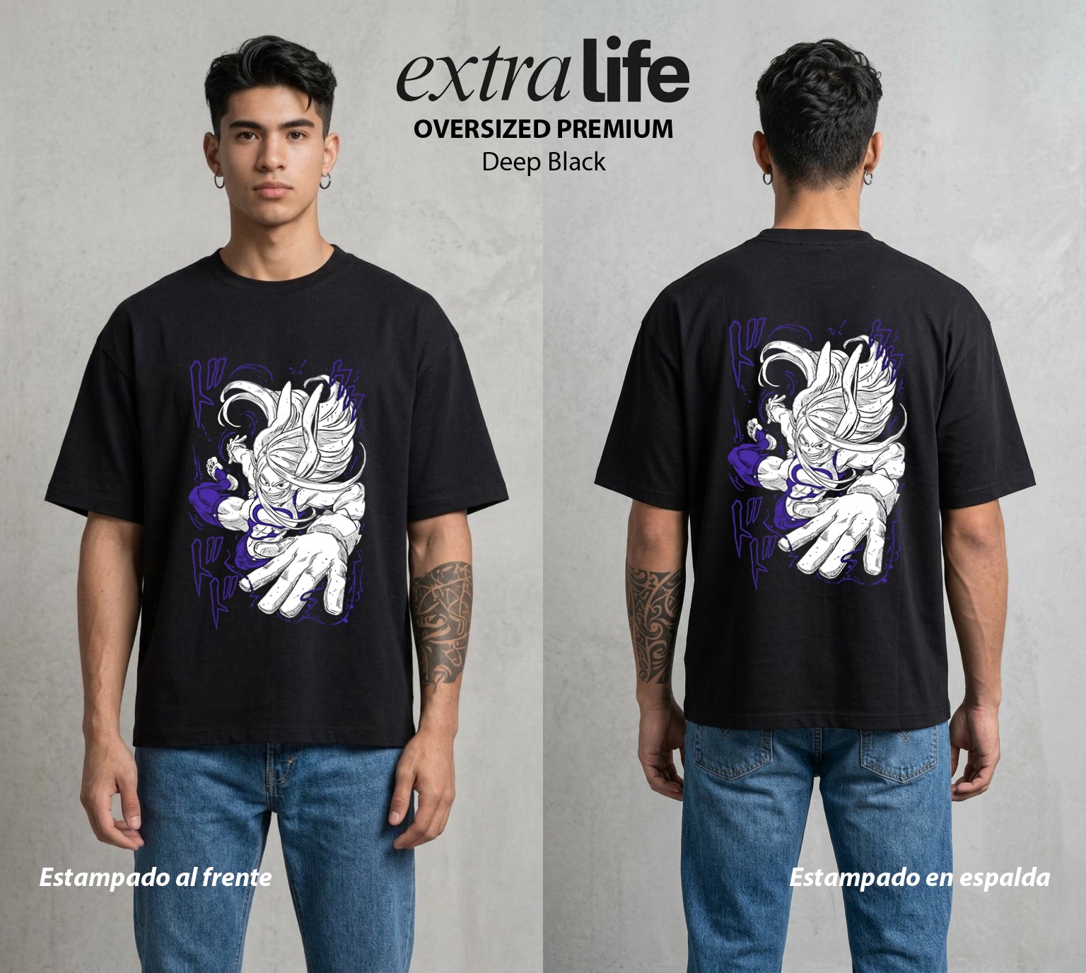 La Academia de Heroes | La Coneja del Poder #02570 - Playera Oversized Premium | Deep Black - Foto en modelo
