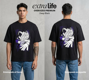 La Academia de Heroes | La Coneja del Poder #02570 - Playera Oversized Premium | Deep Black - Foto en modelo