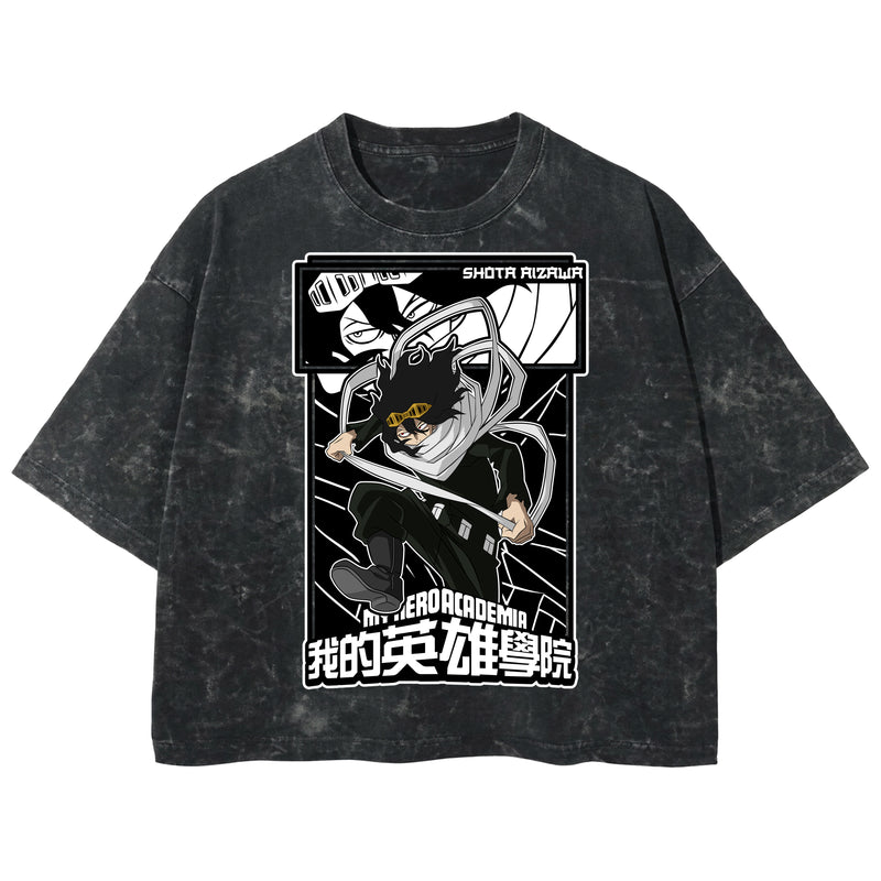 Playera streetwear premium de anime y gaming ExtraLife MX, corte boxy deluxe mineral wash heavyweight en color Acid Wash, moda urbana mexicana de culto.