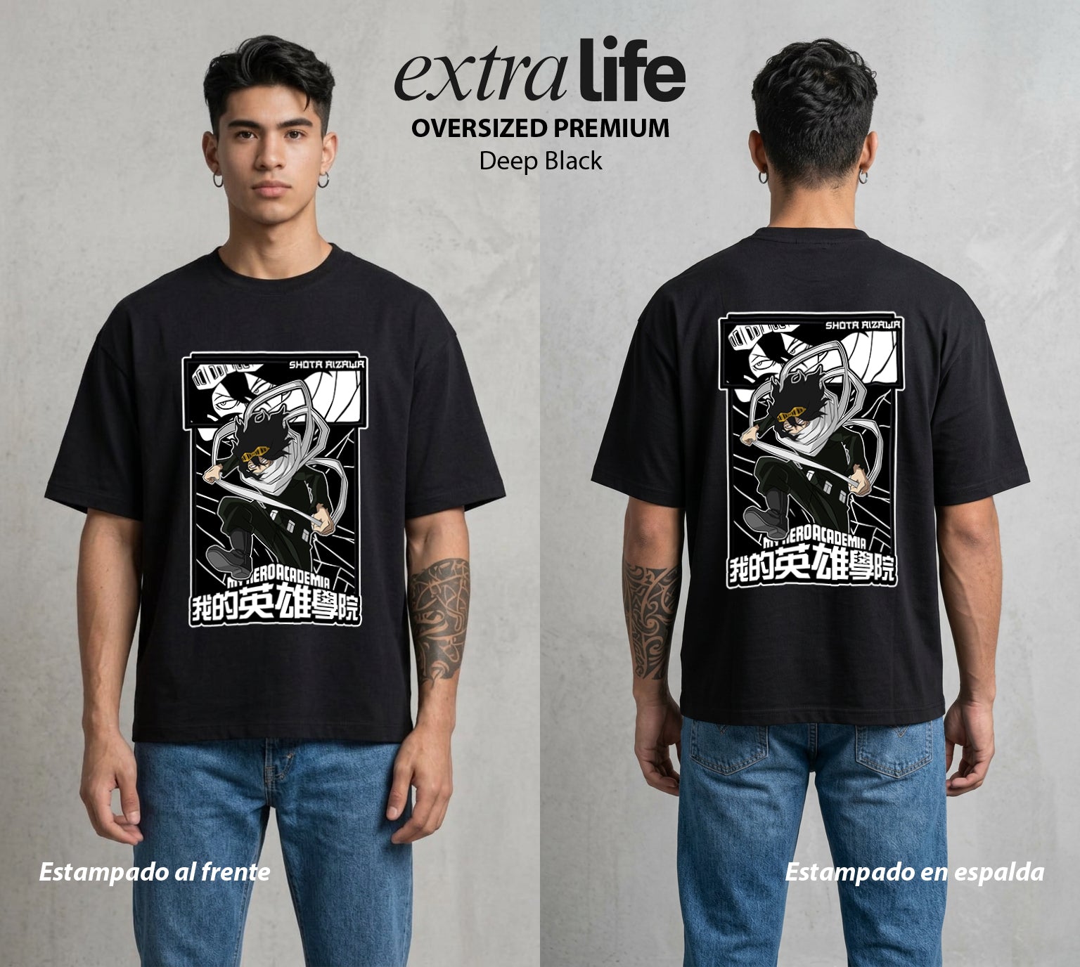 La Academia de Heroes | El Borrador de Poderes #02571 - Playera Oversized Premium | Deep Black - Foto en modelo