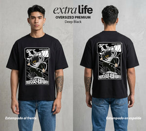 La Academia de Heroes | El Borrador de Poderes #02571 - Playera Oversized Premium | Deep Black - Foto en modelo