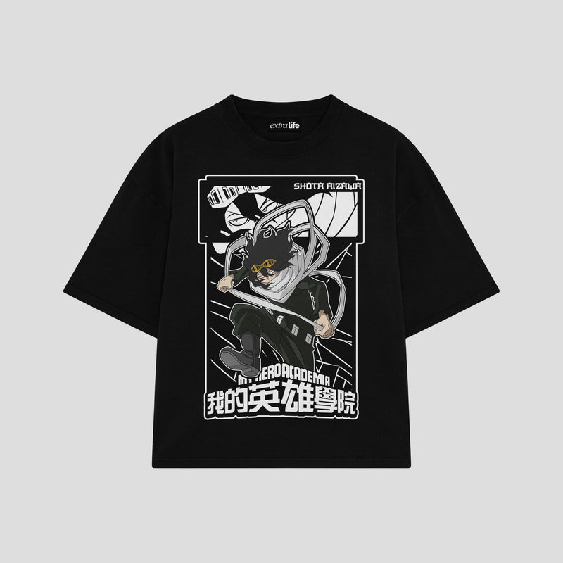 Playera streetwear premium de anime y gaming ExtraLife MX, corte boxy oversized drop shoulder heavyweight en color Deep Black y Off-White, moda urbana mexicana de culto.