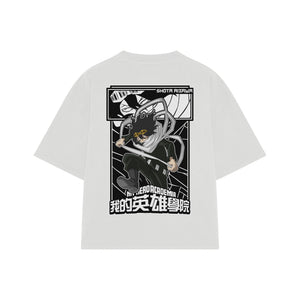 Playera streetwear premium de anime y gaming ExtraLife MX, corte boxy oversized drop shoulder heavyweight en color Deep Black y Off-White, moda urbana mexicana de culto.