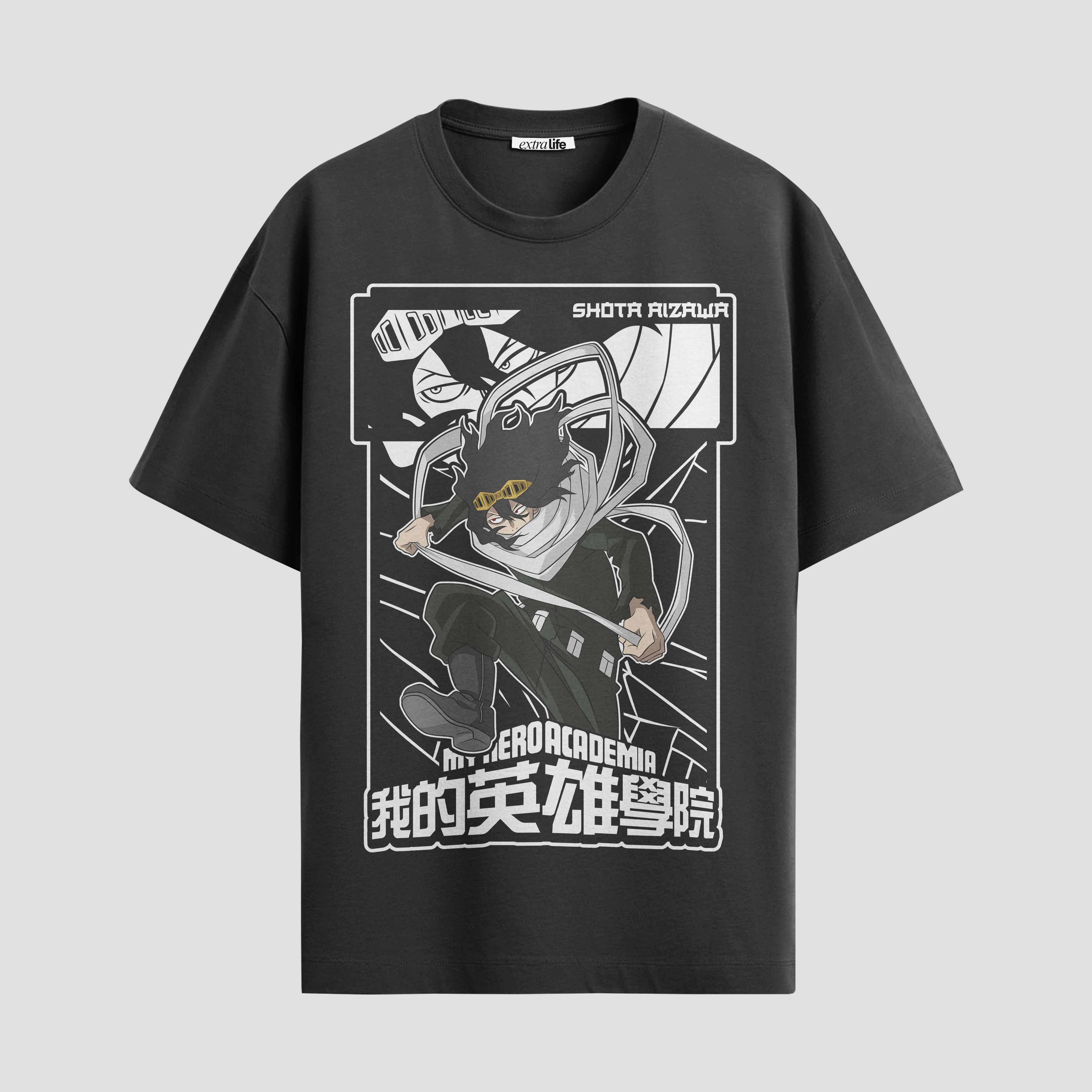 Playera urbana de anime y gaming ExtraLife MX, corte Standard Fit unisex ligero y transpirable en color Deep Black y Pure White, ropa de uso diario para gym y casual.